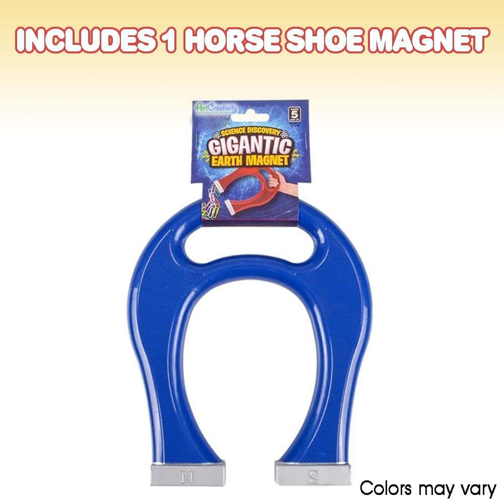Horseshoe Magnet for Kids - 8" Horse Shoe U-Shaped Magnet with Carry Handle - Fun Science Activity Toy, Great Gift Idea for Boys and Girls, Novelty Item for Adults - Colors May Vary