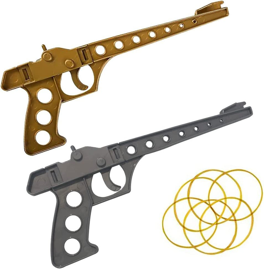 Gamie Rubber Launcher Toy Gun Shooting Game for Kids - Set of 2 - Total of 2 Launchers, and 8 Rubber Bands - Fun Party Activity and Birthday Party Favor for Boys and Girls