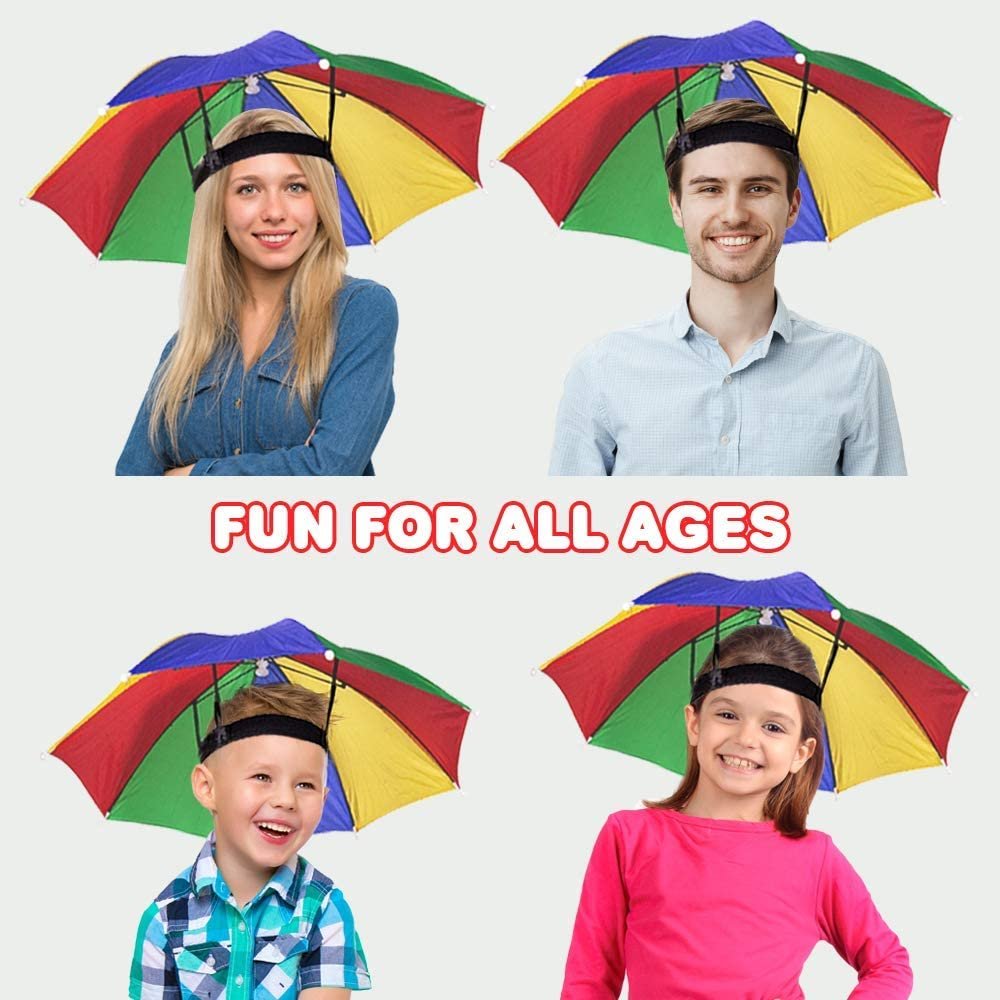 Umbrella Hats - Pack of 2-20" Hands Free Rainbow Portable Shade for Beach, Pool, Fishing - Beach Party Favors and Novelty Gift - Adjustable Size Fits All Ages Kids, Men and Women