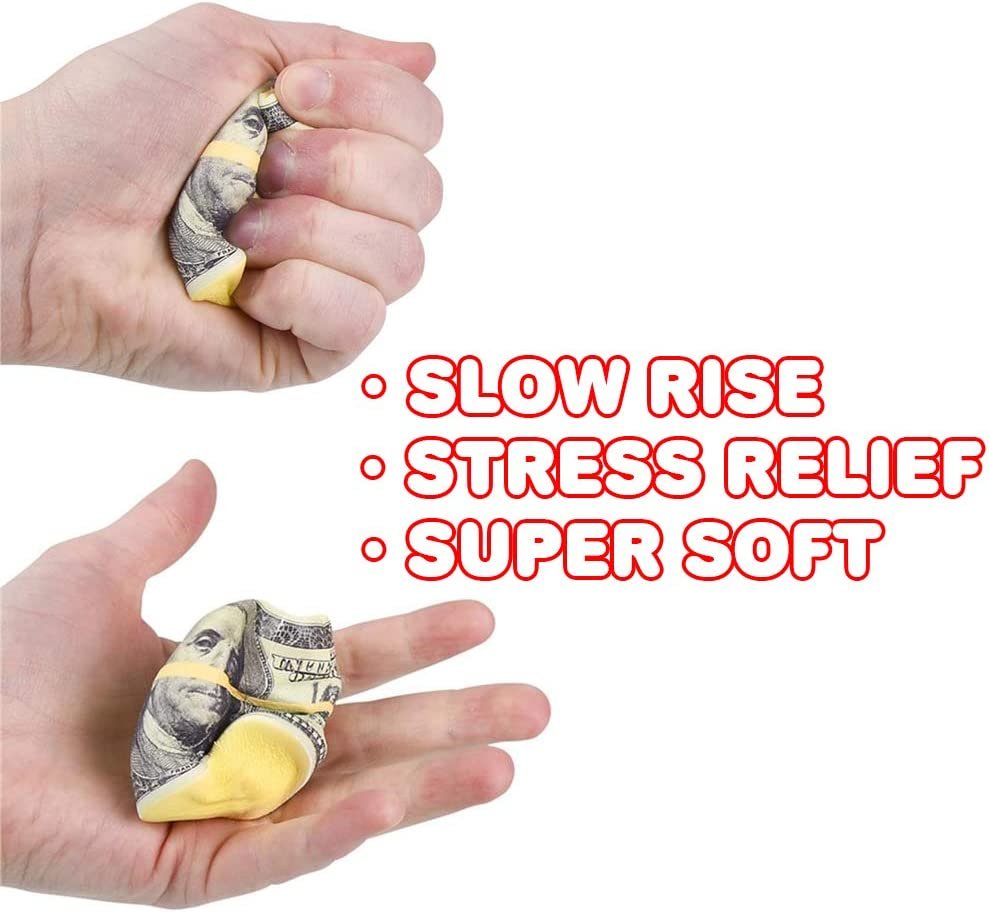 Squeeze Money Stress Relief Toys, Set of 4, Slow Rise Squeezy Toys for Kids and Adults, Casino Party favors, Sensory Toys for Children, Vegas Party Supplies, Fun Goodie Bag Fillers