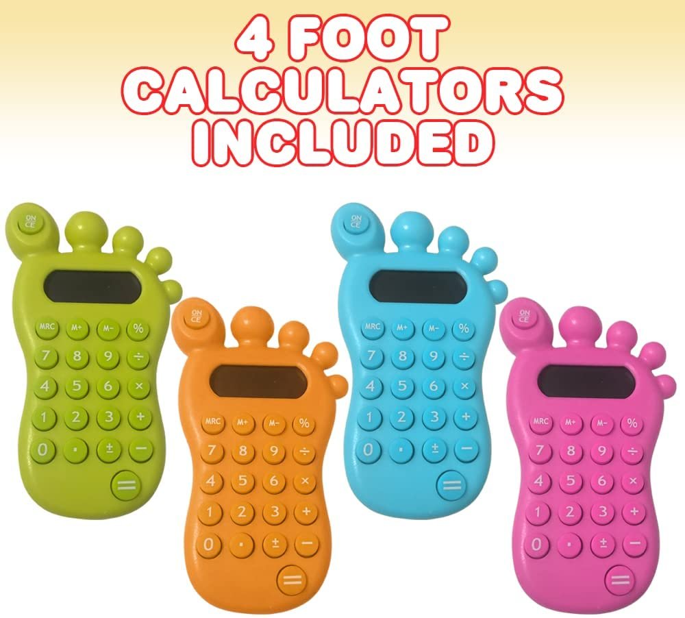 ArtCreativity Foot Calculators for Kids, Set of 4, Functional Calculators for Children in Assorted Vibrant Colors, Math Learning Aids for Boys and Girls, Back to School Gifts and Classroom Prizes