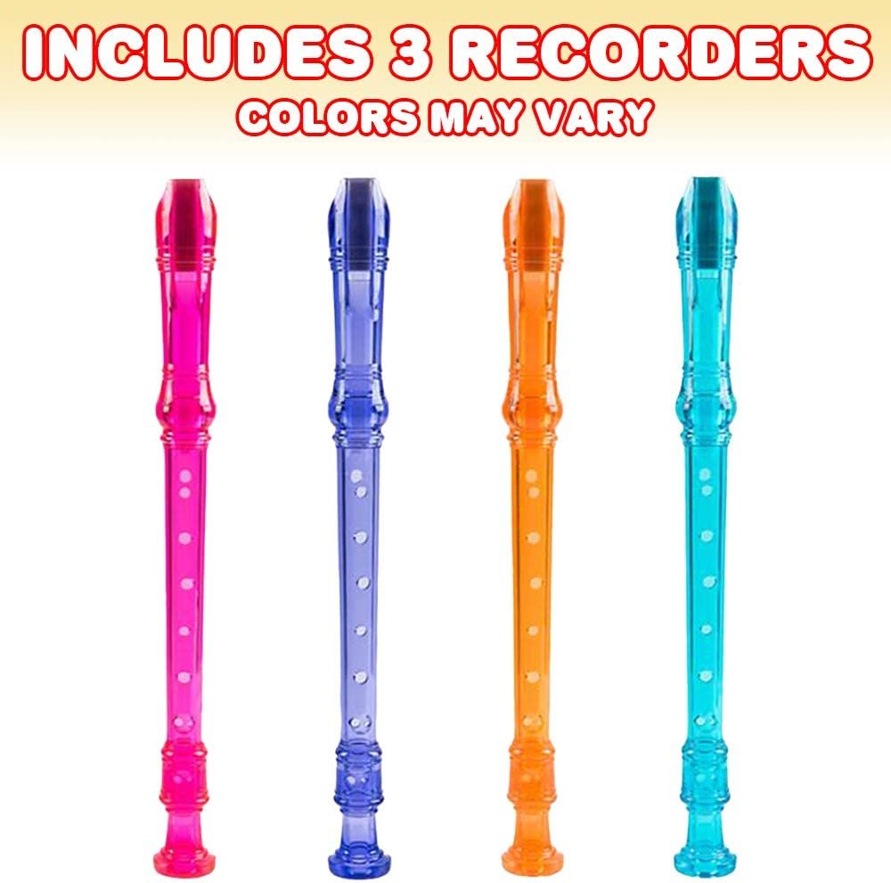 ArtCreativity Recorders for Kids, Set of 3, Recorder Music Toys with Cleaning Rods, Colorful Musical Instruments for Children, Music Birthday Party Favors, Goodie Bag Stuffers, and Teacher Rewards