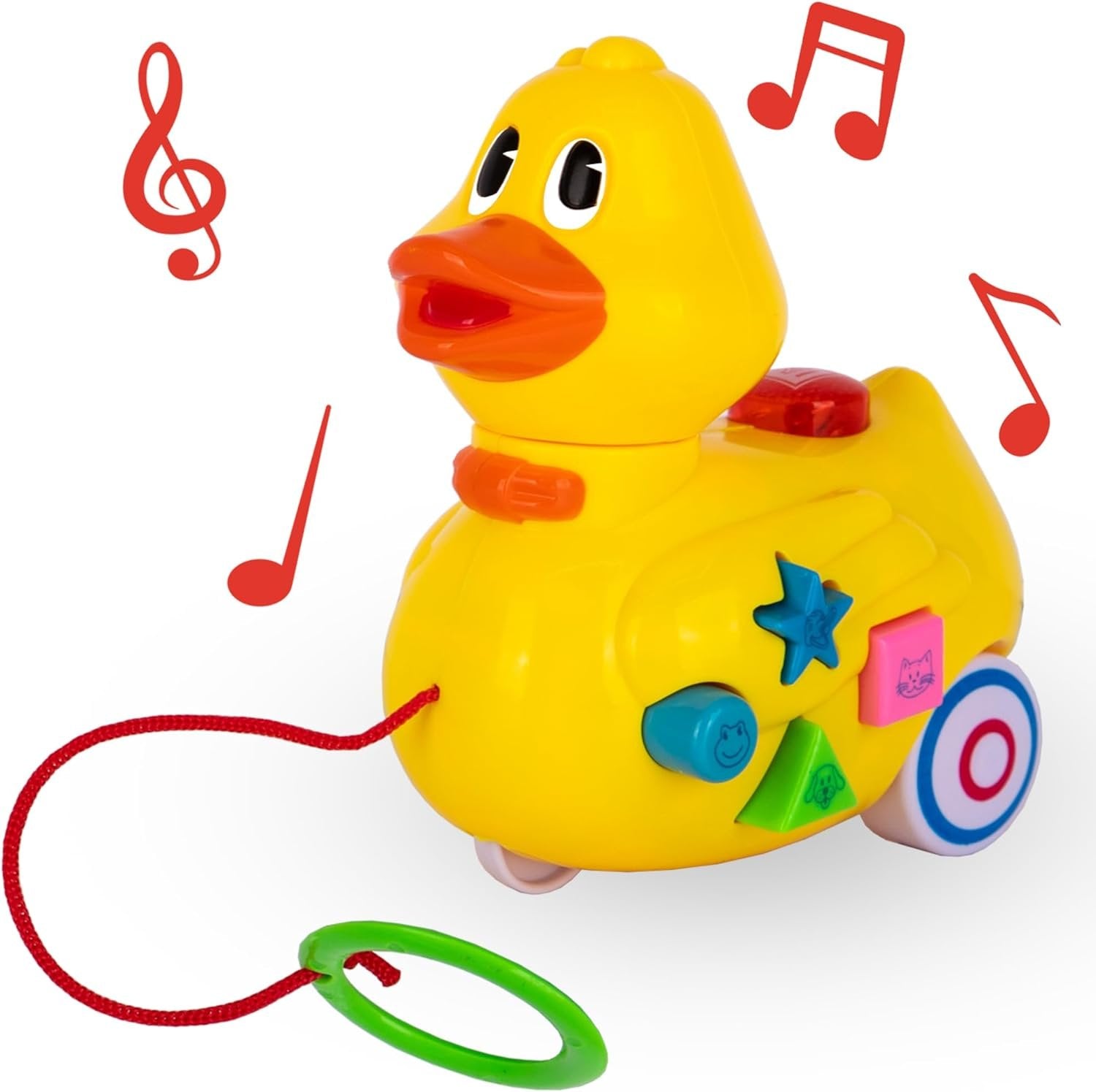 Musical Walking Duck Pull Toy - Yellow Duck Toy for Kids - Toddler Pull Toy Duck with Lights, Animal Sounds, and Music - Helps Teach Colors, Sounds, and Shapes - Gift for Kids 3 and Up