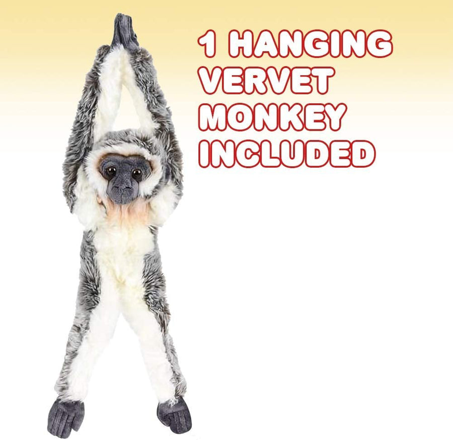 Hanging Vervet Monkey Plush Toy, 17.5" Stuffed Monkey with Realistic Design, Soft and Huggable, Cute Nursery Decor, Best Birthday Gift for Boys and Girls