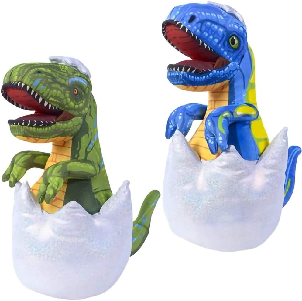 Plush Dinosaurs in Eggs, Set of 2, Unique Stuffed Dinosaur Toys for Kids, Decorations for Kids’ Bedroom or Party, Fun Dinosaur Birthday Party Favors for Boys and Girls, Green and Blue