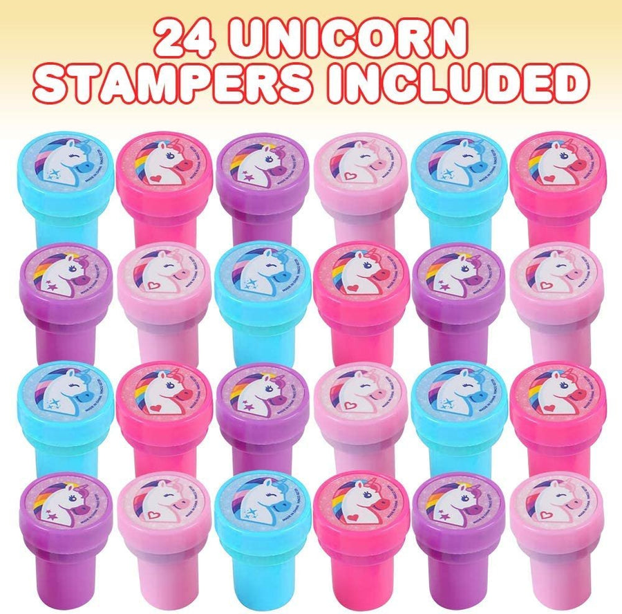 Unicorn Stampers for Kids, Set of 24, Assorted Pre-Inked Stampers, Unicorn Birthday Party Favors, Goodie Bag Fillers, Arts n Crafts Supplies Assignment Stamps for Teachers