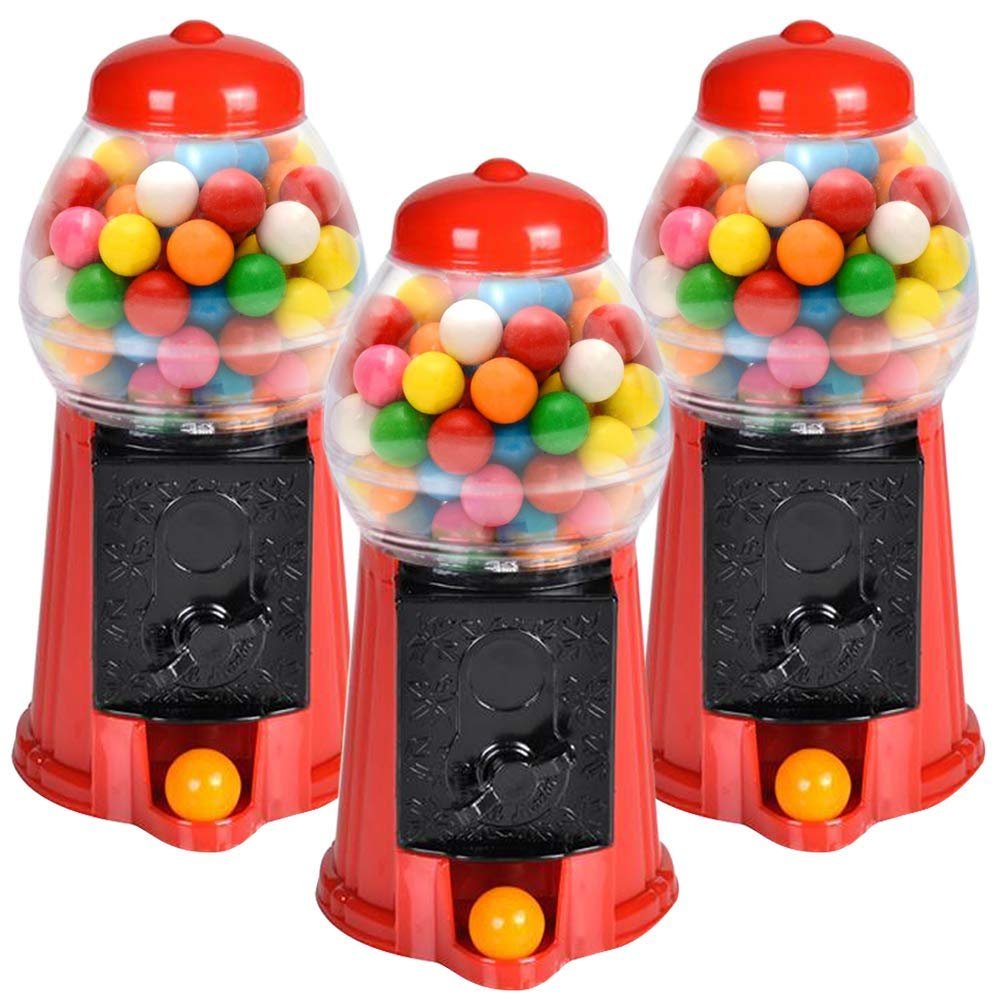 Gumball Machine for Kids, Set of 3, 6.5" Desktop Bubble Gum Mini Candy Dispenser, Unique Money Saving Coin Bank, Best Gift or Vintage Office Desk Decoration (Gumballs not Included)