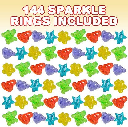ArtCreativity Sparkle Rings for Kids, Set of 144, Adorable Jewelry for Little Girls & Boys, Glitzy Plastic Princess Rings in Fun Assorted Colors and Designs, Dress Up Accessories, Goodie Bag Fillers