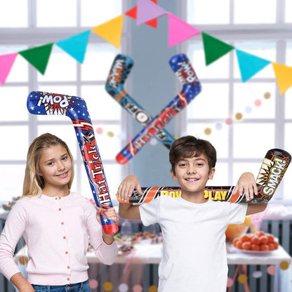 ArtCreativity Hockey Stick Inflates, Set of 4, Inflatable Hockey Party Decorations, Fun Assorted Designs, Sports Birthday Party Favors, Unique Pool Toys for Kids, Cool Boys’ Room Decor