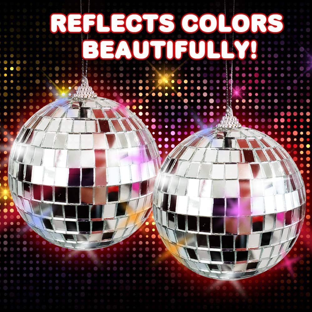 ArtCreativity 4 Inch Mirror Disco Ball, Set of 2, Silver Disco Balls with Hanging String for Parties, Birthdays, & Weddings, 90’s Disco Party Decorations and Supplies, Ceiling Décor Disco Accessories
