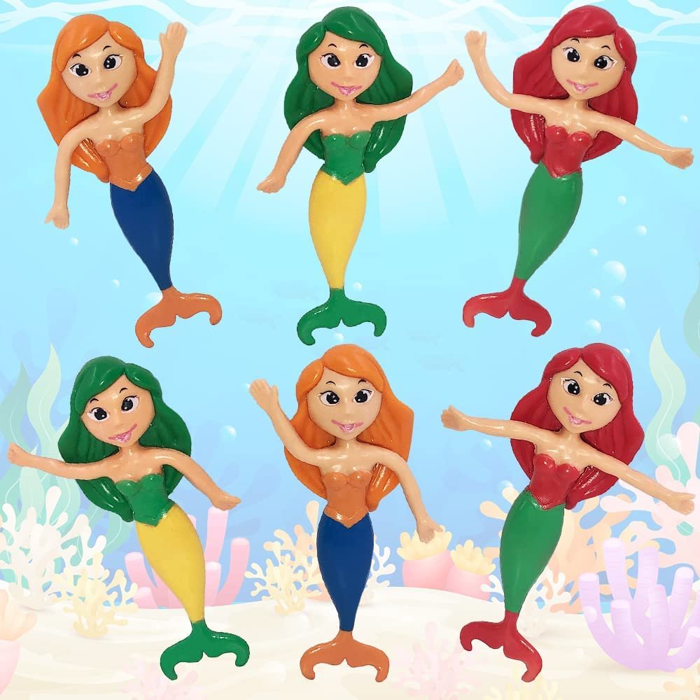 ArtCreativity Bendable Mermaid Figures, Set of 12, Bendable Toys for Kids, Mermaid Party Favors for Boys and Girls, Stress Relief Fidget Toys for Kids, Goodie Bag Stuffers, and Pinata Fillers