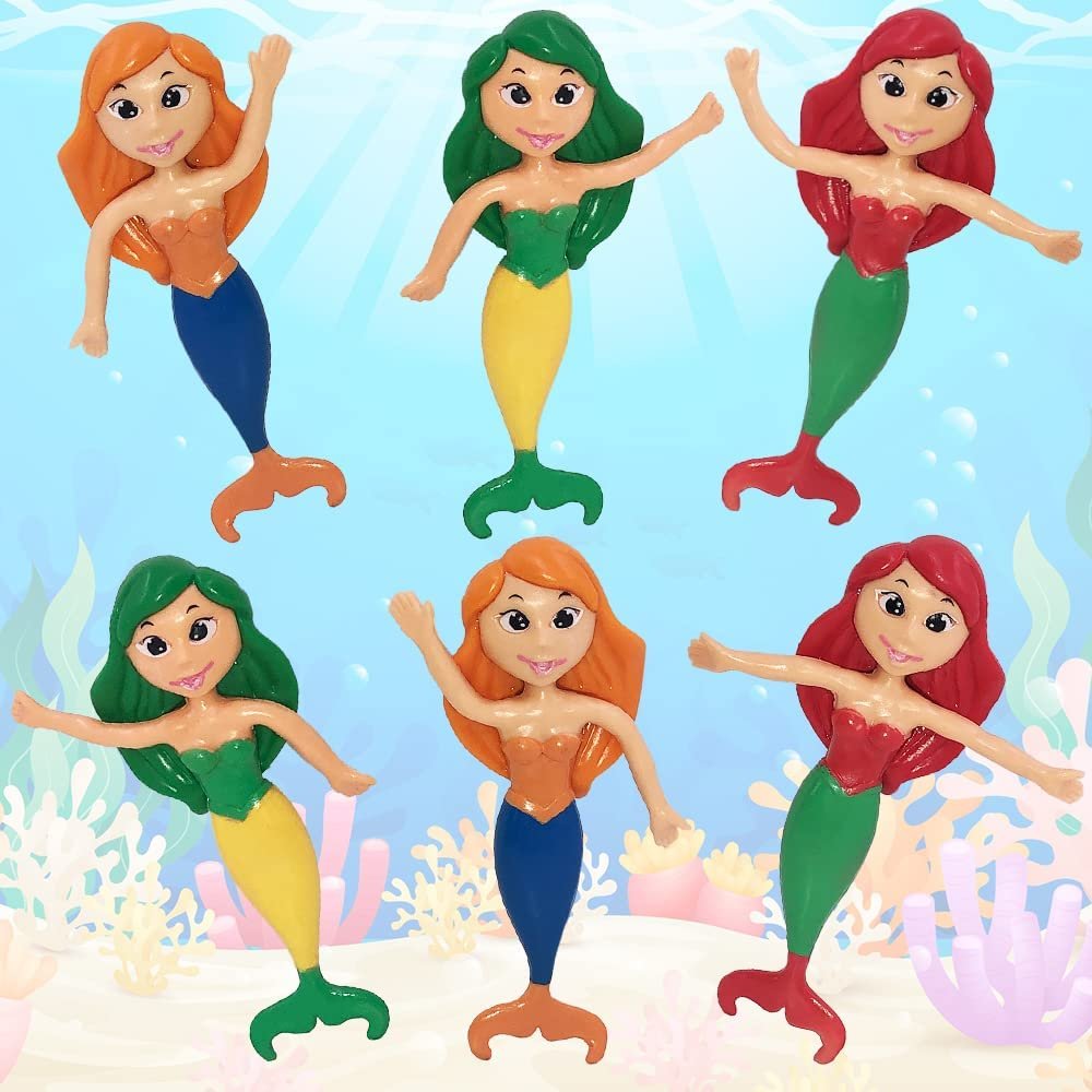 Bendable Mermaid Figures, Set of 12 Bendy Toys for Kids, Party Favors