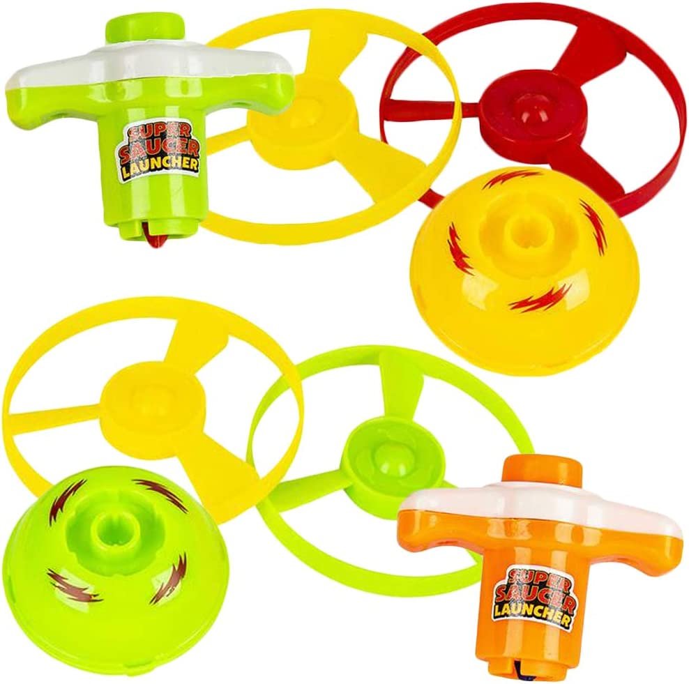 2 in 1 Speed Top Flyer, Set of 6, Each Set Includes 1 Top, 2 Discs, and 1 Launcher, Fun Spinning Toys for Kids, Cool Birthday Party Favors and Goody Bag Fillers for Children