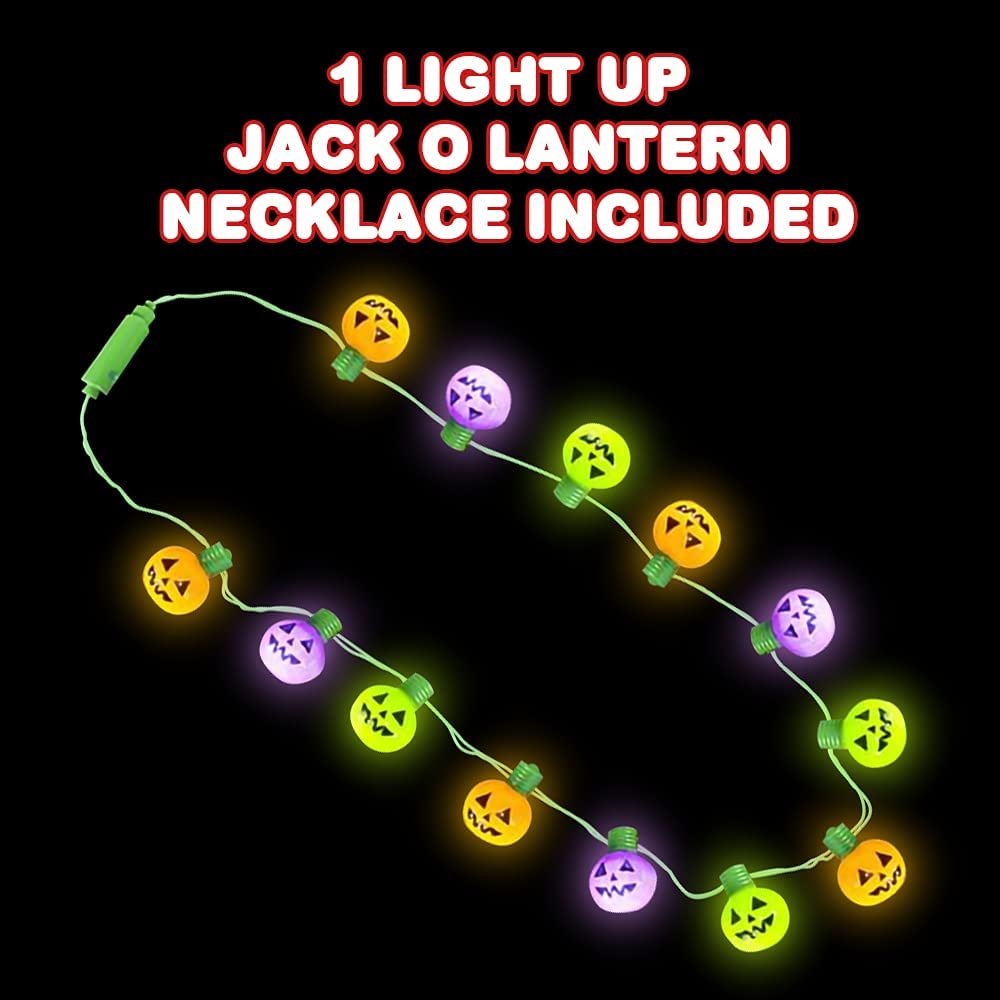 Light-Up Jack-O-Lantern Necklace with Multi-Mode Flashing LEDs, Halloween Party Favors, Halloween Party Accessories for Women, Men, and Kids, Great Gift Idea, Stocking Stuffer