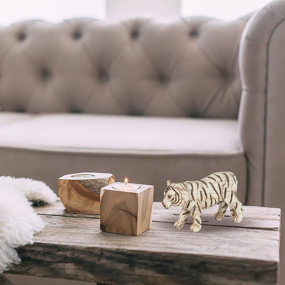 Faux Wooden White Toy Tiger, 1 PC, Realistic-Looking Tiger Toys for Kids, Unique Jungle Party Decorations, Animal Party Favor for Kids, Cool Office Desk Décor Piece