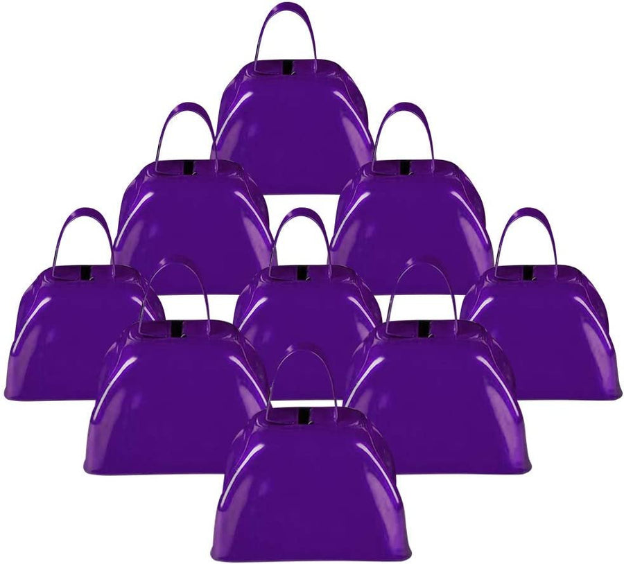 3" Purple Metal Cowbell Noisemakers - Pack of 12 - Loud Metal Cowbell Noise Makers with Handles, Great for Football Games, Sporting Events, New Year’s Eve, for Kids and Adults
