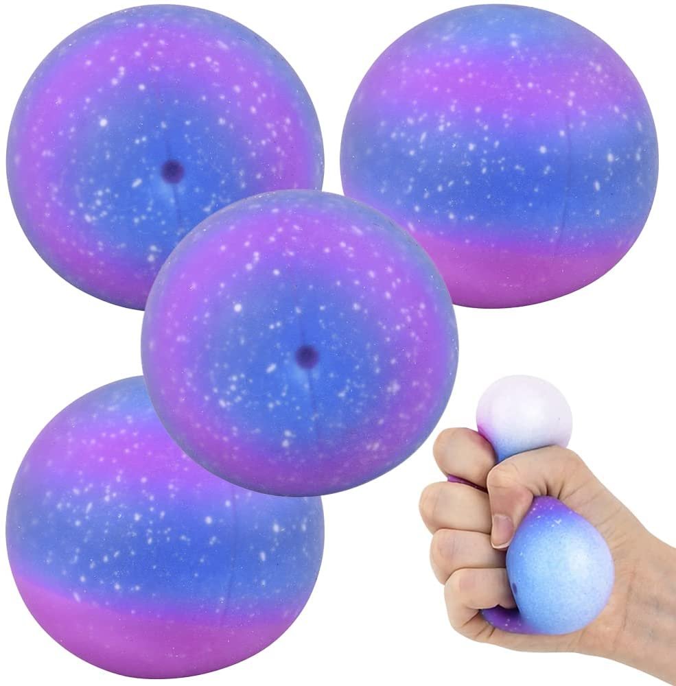 Stretchy Galaxy Stress Balls, Set of 4, Stress Relief Fidget Sensory Toys for Autistic Children, Anxiety, and ADHD, Outer Space Party Favors, Goodie Bag Fillers for Kids