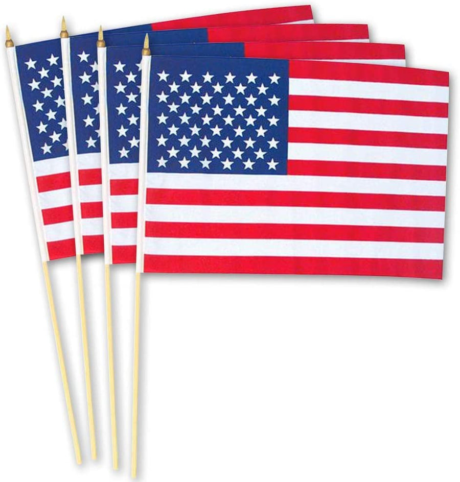 12 x 18" USA American Flags on Stick, Pack of 12, Independence Day Fourth of July Decorations, Patriotic Party Favors, Memorial Day Grave Markers, Handheld US Flags