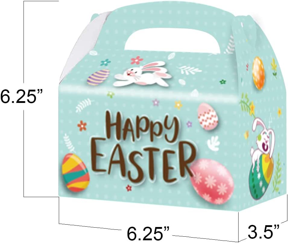 Easter Treat Boxes, Pack of 12 Easter Bunny Boxes for Candy, Cookies and Party Favors, Cute Cardboard Boxes with Handles for Wedding Candy, Birthday Favors, Holiday Goodies