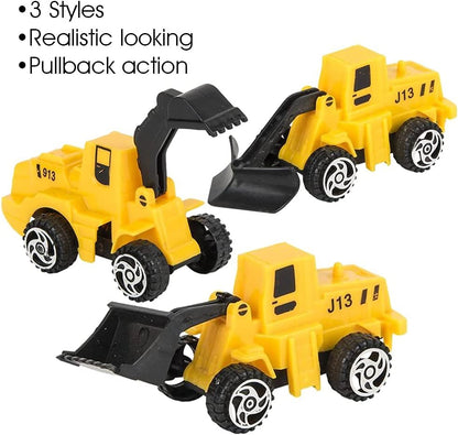 ArtCreativity Mini Pullback Construction Trucks, Set of 24, Fun Action Vehicles with Pull Back Mechanism, Birthday Party Favors for Boys and Girls, Goodie Bag Fillers