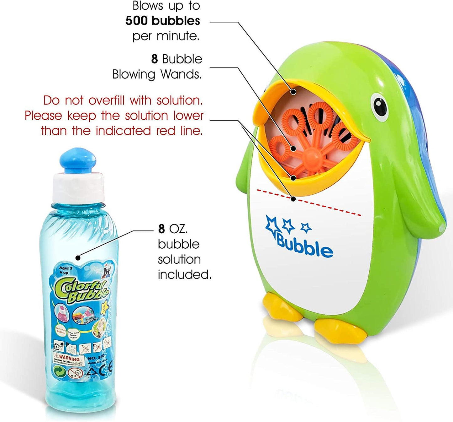 ArtCreativity Penguin Bubble Machine with 8oz Bubble Solution, Cute Powerful Automatic Bubble Maker Toy for Kids and Parties, Simple and Easy to Use, Best for Wedding, Birthday Party, DJ, Baby Shower