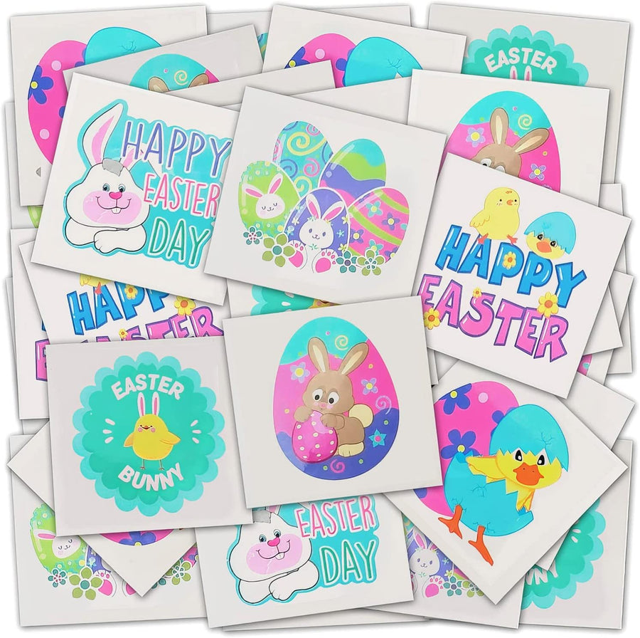 Temporary Easter Tattoos for Kids, Bulk Pack of 144, 2" Non-Toxic Tats Stickers for Boys and Girls, Fun Easter Basket Stuffers, Cute Surprise Egg Toys, Treats, Goodie Bag Fillers