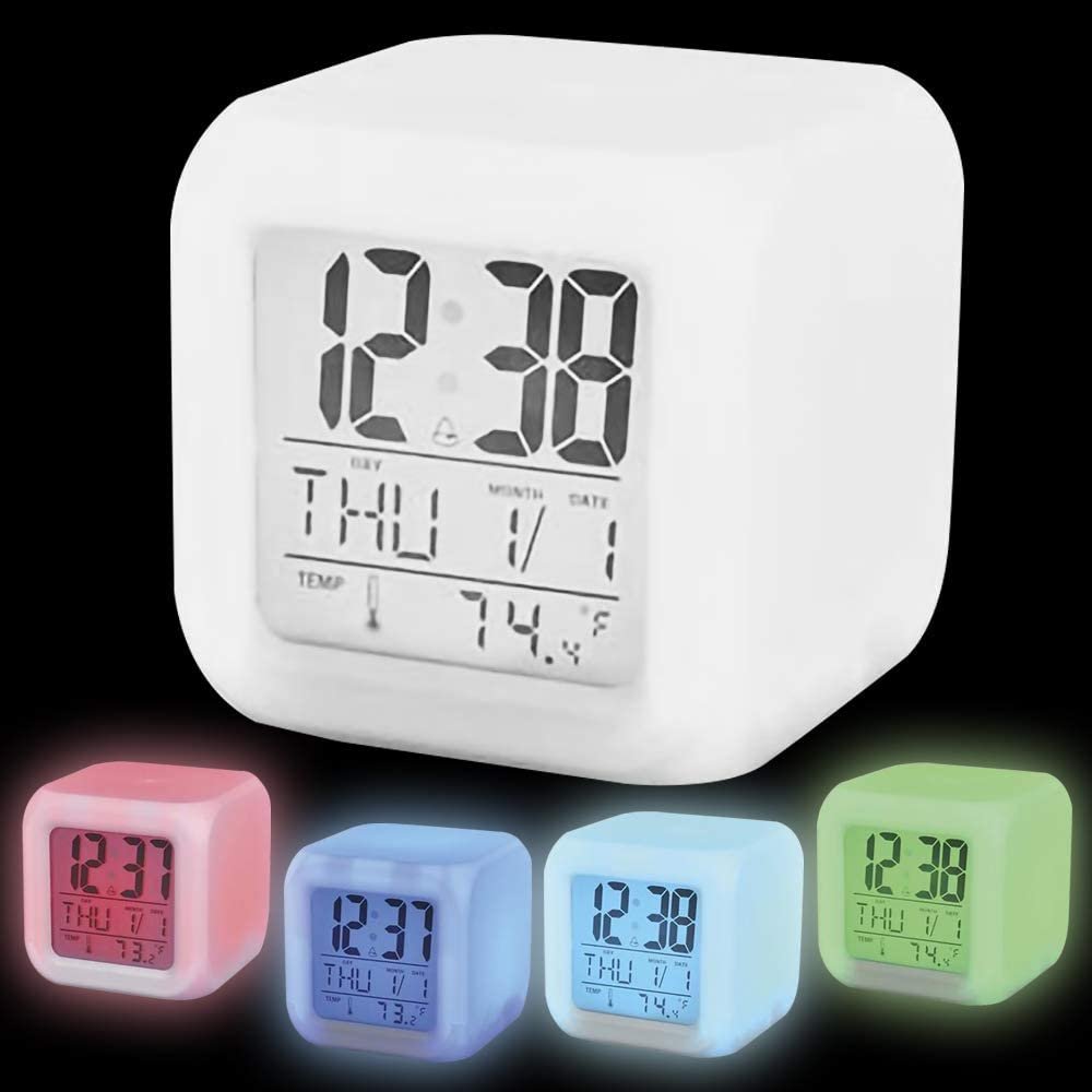 Color Changing LED Clock for Kids, Digital Clock with Time, Date, Temperature, Alarm with 8 Tunes, & Sleeping Function, Battery-Operated Night Light for Boys & Girls, Best Gift Idea