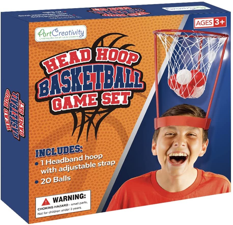 Head Hoop Basketball Party Game for Kids and Adults - Adjustable Basket Net Headband with 20 Balls - Fun Gift for Birthday, Party Dress Up, Carnival Ball Game for Boys & Girls