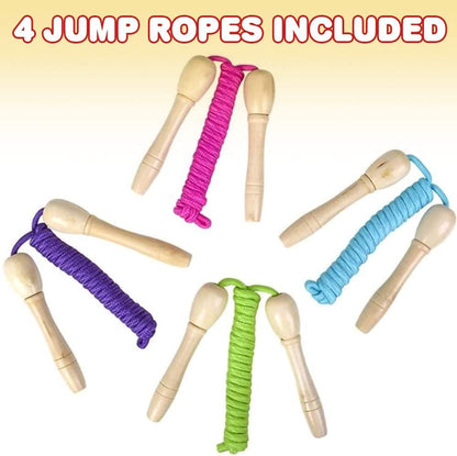 ArtCreativity 87” Jump Ropes for Kids, Set of 4, Durable Skipping Rope with Wooden Handles and Nylon Rope, Exercise Jump Rope for Girls and Boys, Fun Assorted Colors, Party Favors for Children