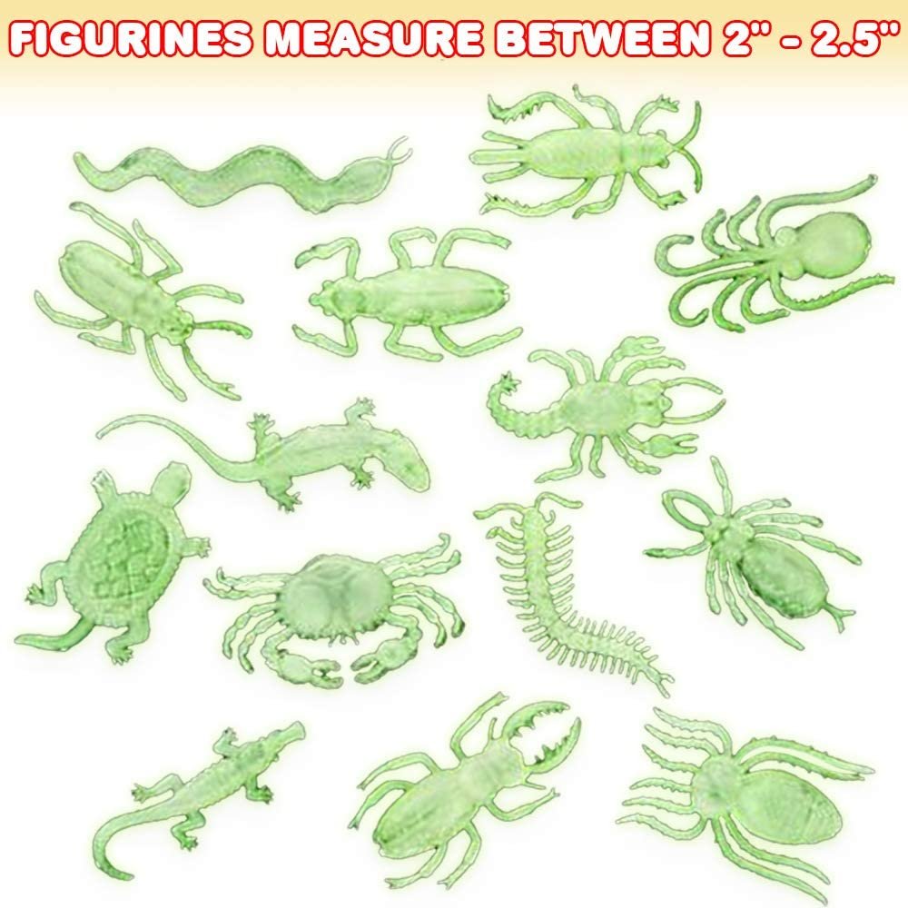 Glow in The Dark Insects and Reptiles, Set of 144, Cool Glowing Toys for Boys and Girls, Fun Assorted Creatures, Insect Birthday Party Favors, Goodie Bag Stuffers, Craft Supplies