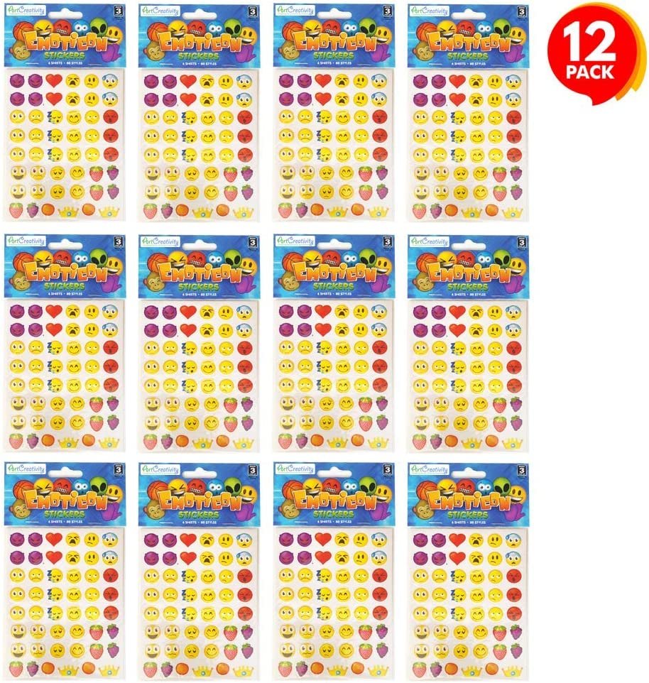Assorted Emoticon Stickers for Kids, 12 Pack with 72 Sheets and Over 3,000 Stickers, Emoticon Sticker Set for Teacher Classroom Rewards, Art Supplies, Party Favors, Goodie Bag Fillers