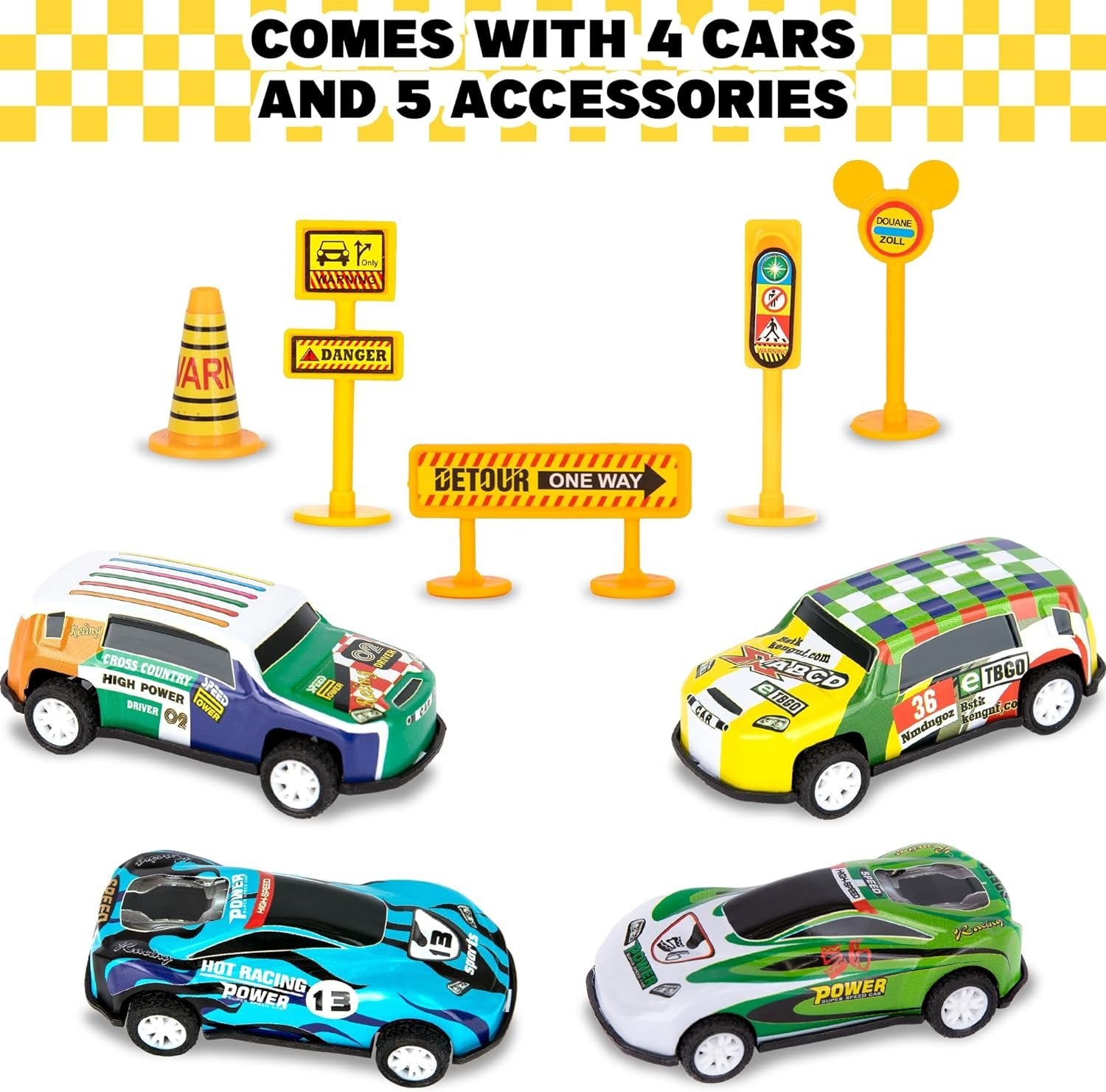 Puzzle Track Car Play Set for Kids - 29 Piece Set with 4 Floor Puzzle Cars, 5 Traffic Accessories, and 20 Cardboard Puzzle Pieces - Toddler Floor Puzzle Tracks with Vehicles