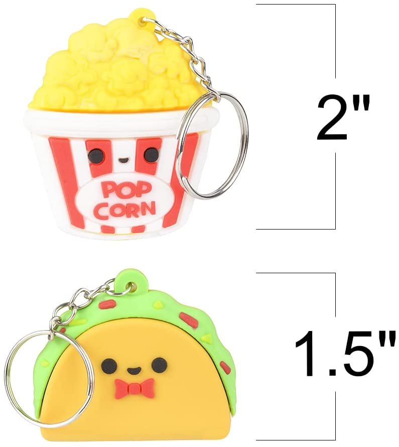 Fast Food Keychains For Kids, Set of 6, Includes Soda, Pizza, Taco, Sandwich, Popcorn And French Fries, Cool Keychain Accessories, Keychains For Boys and Girls, Food Party Favors