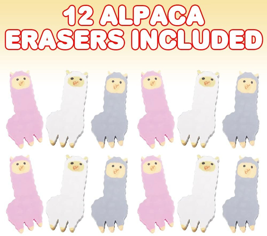 Alpaca Erasers for Kids, Set of 12, Aesthetic School Supplies for Kids and Classroom Gifts for Students, Great as Pinata Stuffers, Goodie Bag Fillers, and Stationery Party Favors
