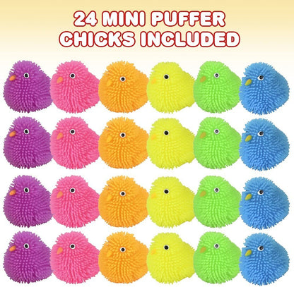 ArtCreativity Mini Puffer Chicks, Set of 24, Chick Surprise Toys for Filling Easter Eggs, Easter Party Favors, Egg Hunt Supplies, Stress Relief Toys for Kids, Assorted Neon Colors