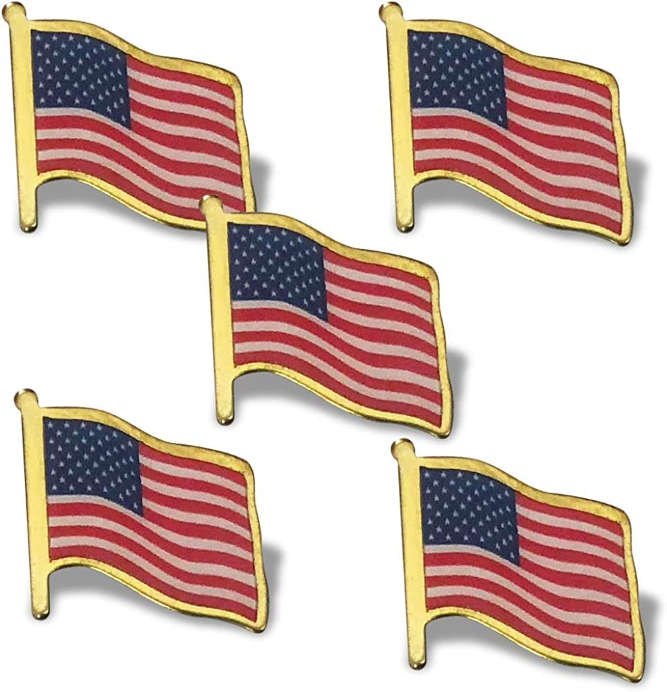 American Flag Lapel Pins Made in USA, Set of 5, USA Flag Pins for Independence, Memorial, and Veterans Day, United States Patriotic Fashion Accessories, 4th of July Party Favors