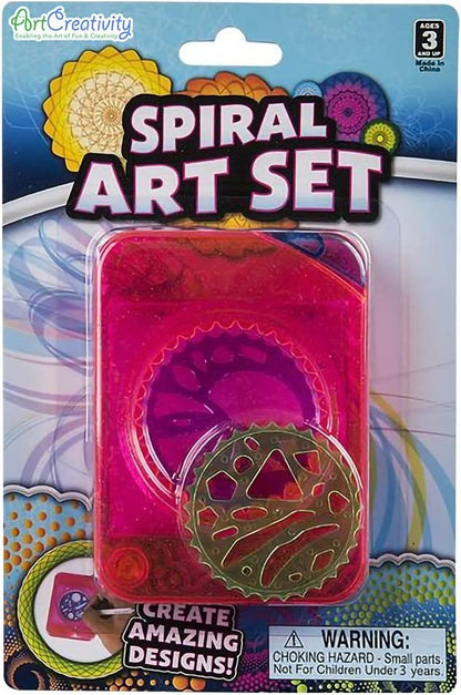 ArtCreativity Travel Spiral Art Set for Kids, 5-Piece, Portable Drawing Kit with 3 Gear Templates, 20 Sketching Papers, and Traveling Case, Fun Road Trip or Flight Activity, Great Gift Idea