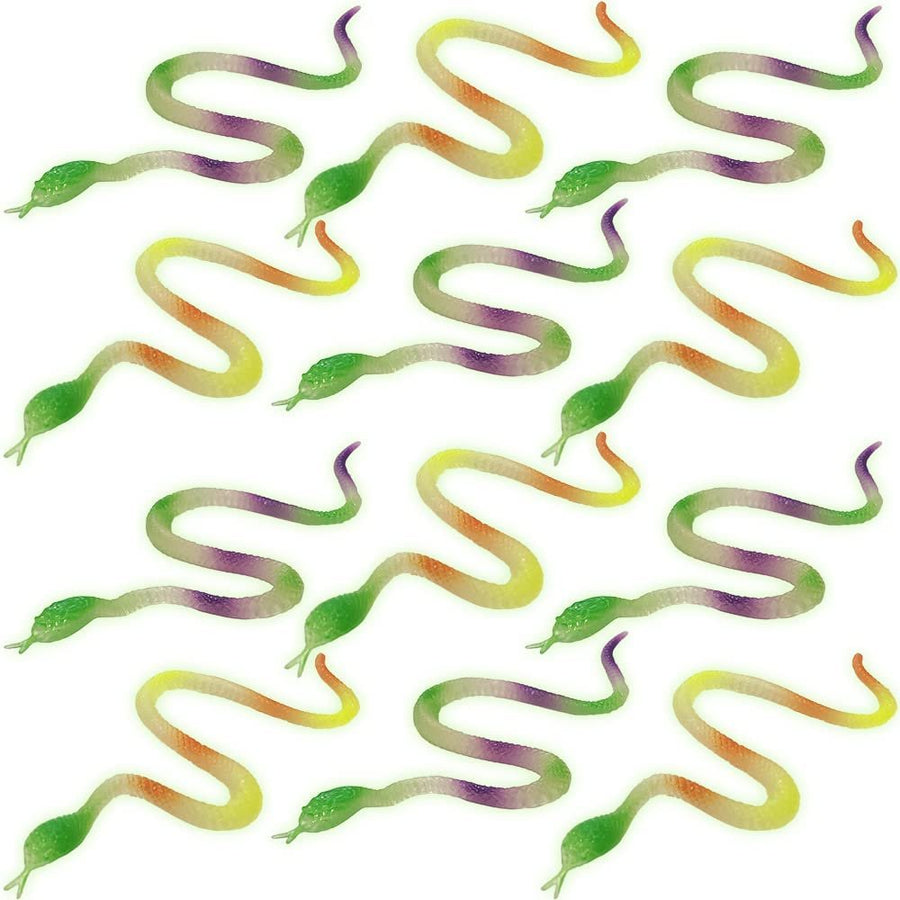 Glow in the Dark Rainbow Snake Toys, Set of 12, Cool Glowing Toys for Boys and Girls, Glowing Birthday Party Favors and Goodie Bag Stuffers for Kids