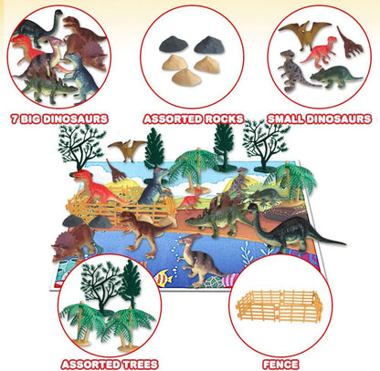 ArtCreativity 50 Piece Dinosaur Play Set, Dino Playset with Various Dinosaurs, Trees, Rocks, Fence, and Play Mat, Dinosaur Toys Box Set for Boys and Girls, Best Dinosaur Birthday Gift for Kids