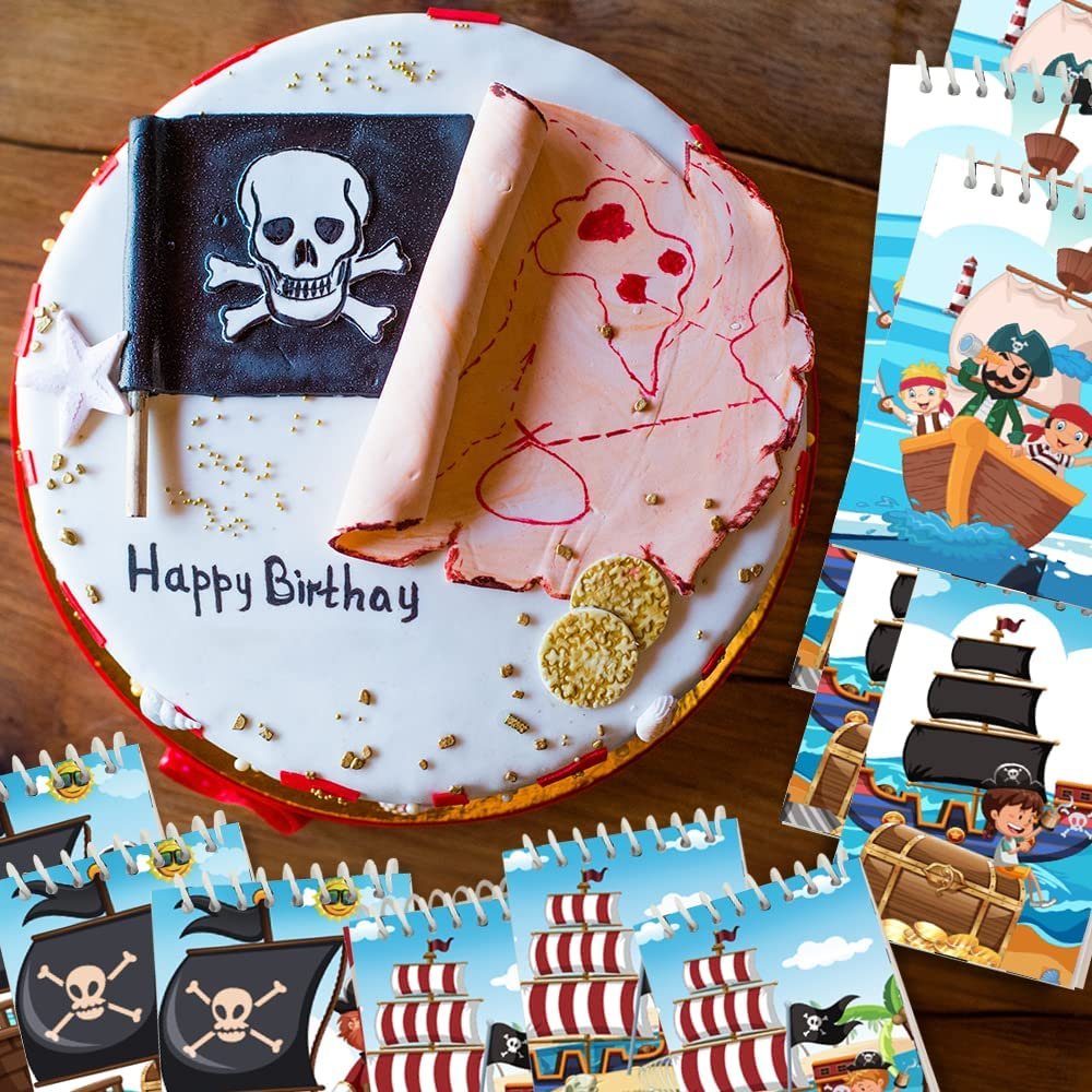 Mini Pirate Notebooks, Pack of 16, Small Spiral Notepads with Colorful Covers, Cute Stationery Supplies for School and Office, Fun Birthday Party Favors, Goodie Bag Fillers for Kids