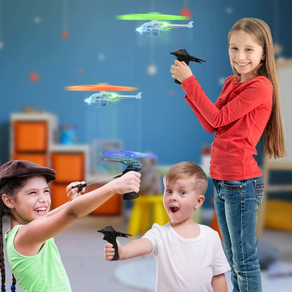 Light Up Ripcord Helicopters, Set of 2, Cool Flying Toys for Kids with Flashing LEDs, Indoor and Outdoor Toys for Boys and Girls, Great Birthday Gift, Light Up Party Favors