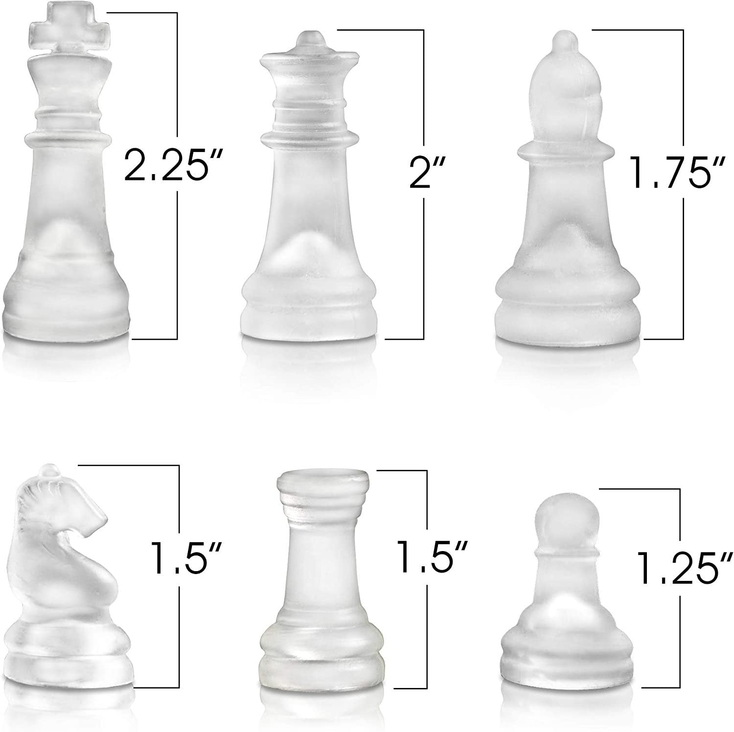 Gamie Glass Chess Set, Elegant Design - Durable Build - Fully Functional - 32 Frosted and Clear Pieces - Felted Bottoms - Easy to Carry - Reassuringly Stable (10")
