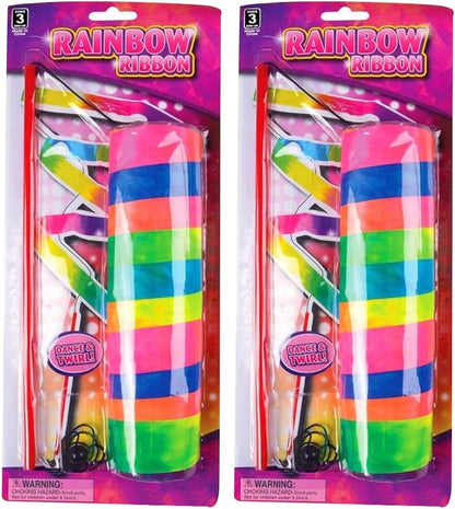 ArtCreativity Rainbow Dance Ribbon Streamers for Kids, Set of 2, Twirling Ribbons for Dancing, Marching Band, Exercise, Pretend Play, Gymnastics Party Favors, Dance Party Decorations
