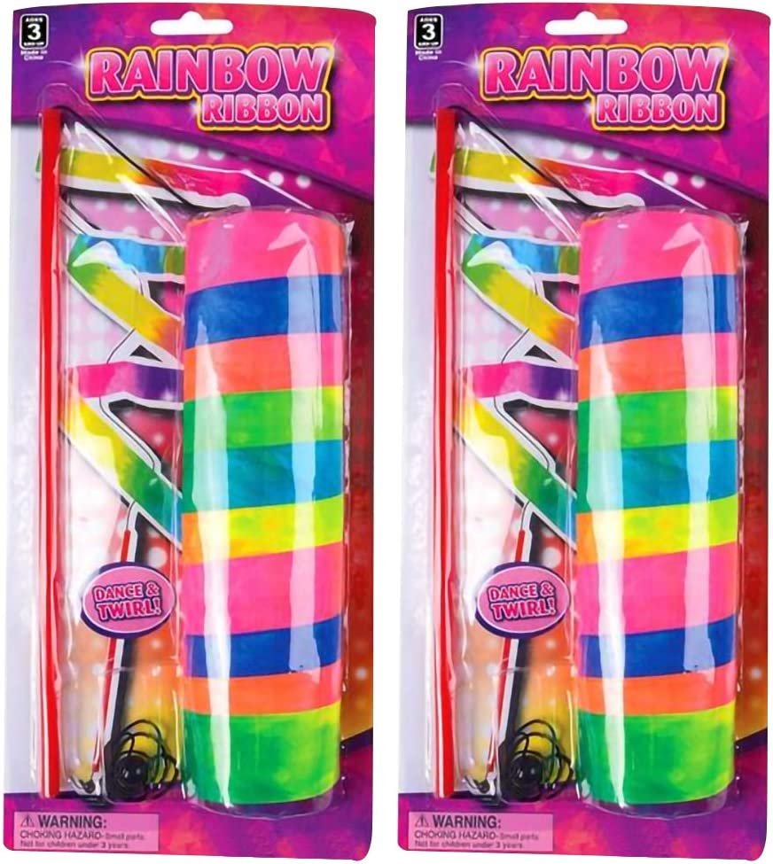 Rainbow Dance Ribbon Streamers for Kids, Set of 2, Twirling Ribbons for Dancing, Marching Band, Exercise, Pretend Play, Gymnastics Party Favors, Dance Party Decorations