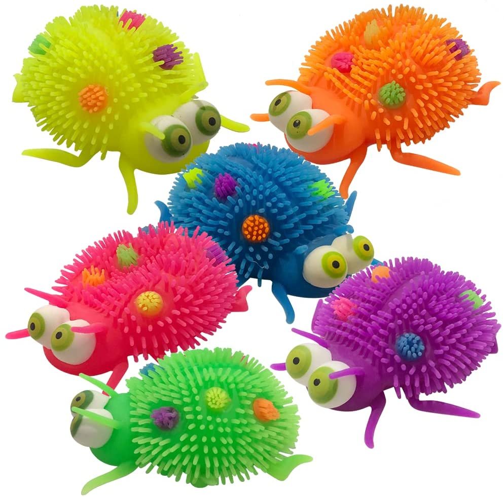 ArtCreativity Puffer Ladybugs, Set of 6, Soft Squeeze Stress Relief Toys for Kids, Calming Sensory Balls for Autistic Children, Birthday Party Favors for Boys & Girls