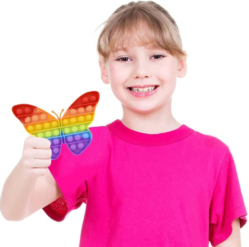 ArtCreativity Rainbow Butterfly Bubble Poppers, Set of 4, Pop It Sensory Fidget Toys, Stress Relief Toys for Boys & Girls, Silicone Push Pop Toys for Kids, Birthday Party Favors & Goodie Bag Fillers