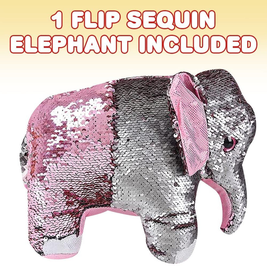 Flip Sequin Elephant Plush Toy, 1 PC, Soft Stuffed Elephant with Color Changing Sequins, Cute Home and Nursery Animal Decorations, Calming Fidget Toy for Girls and Boys, 10.75"es
