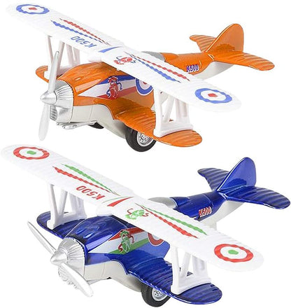 ArtCreativity Diecast Classic Biplanes with Pullback Mechanism, Set of 2, Diecast Metal Biplane Toys for Boys, Air Force Cake Decorations, Party Favor, 6 Colors, Assortment May Vary.
