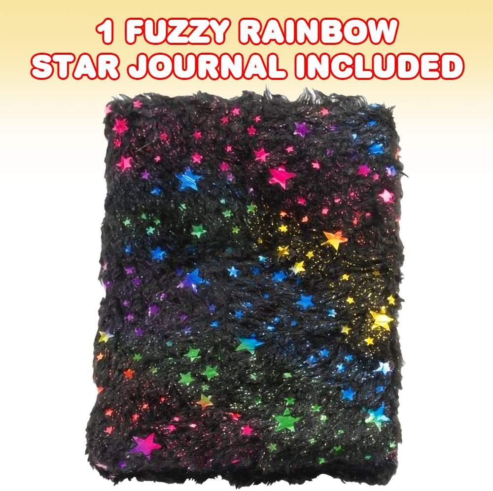 Fuzzy Rainbow Star Journal, Cute Diary for Girls with 60 Unlined Pages, Notebook for Journaling and Drawing, Birthday Gift, Unique Back to School Supplies
