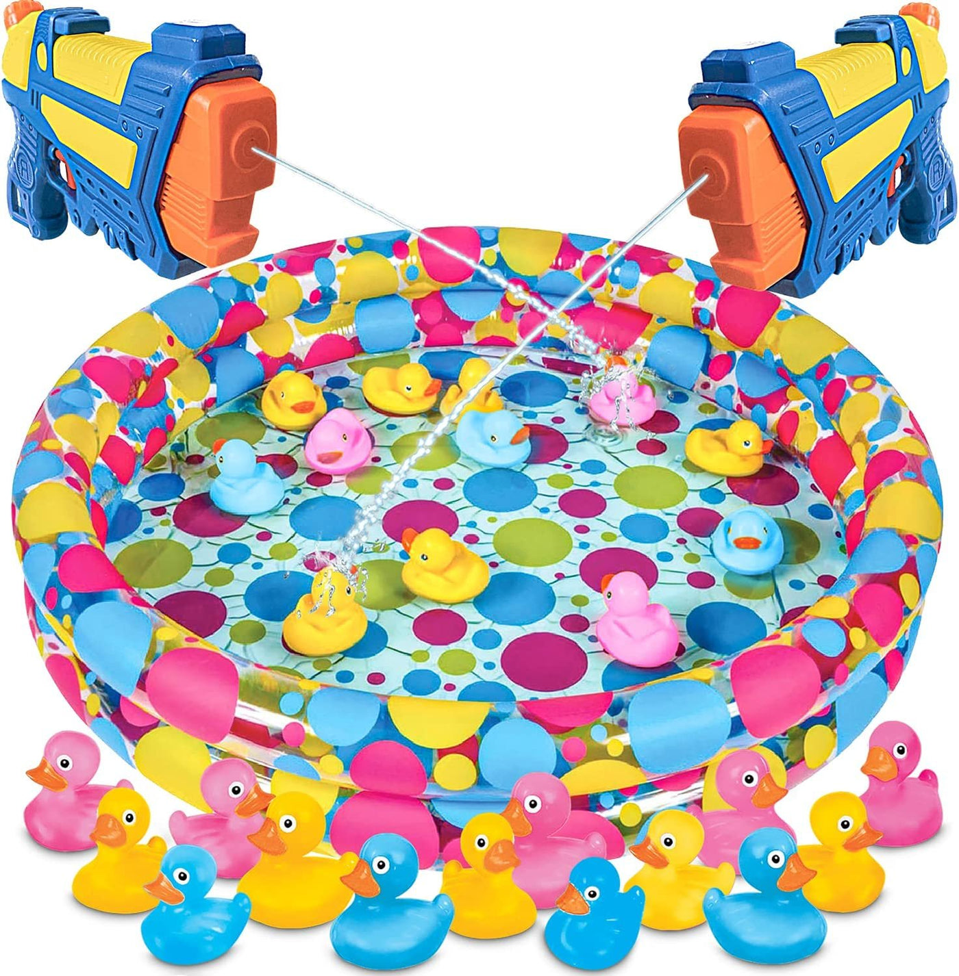 Gamie Duck’em Down Shooting Game, Carnival Duck Pond Game with 1 Inflatable  Pool, 2 Water Guns, and 20 Ducks, Backyard Games for Kids, Outdoor Summer
